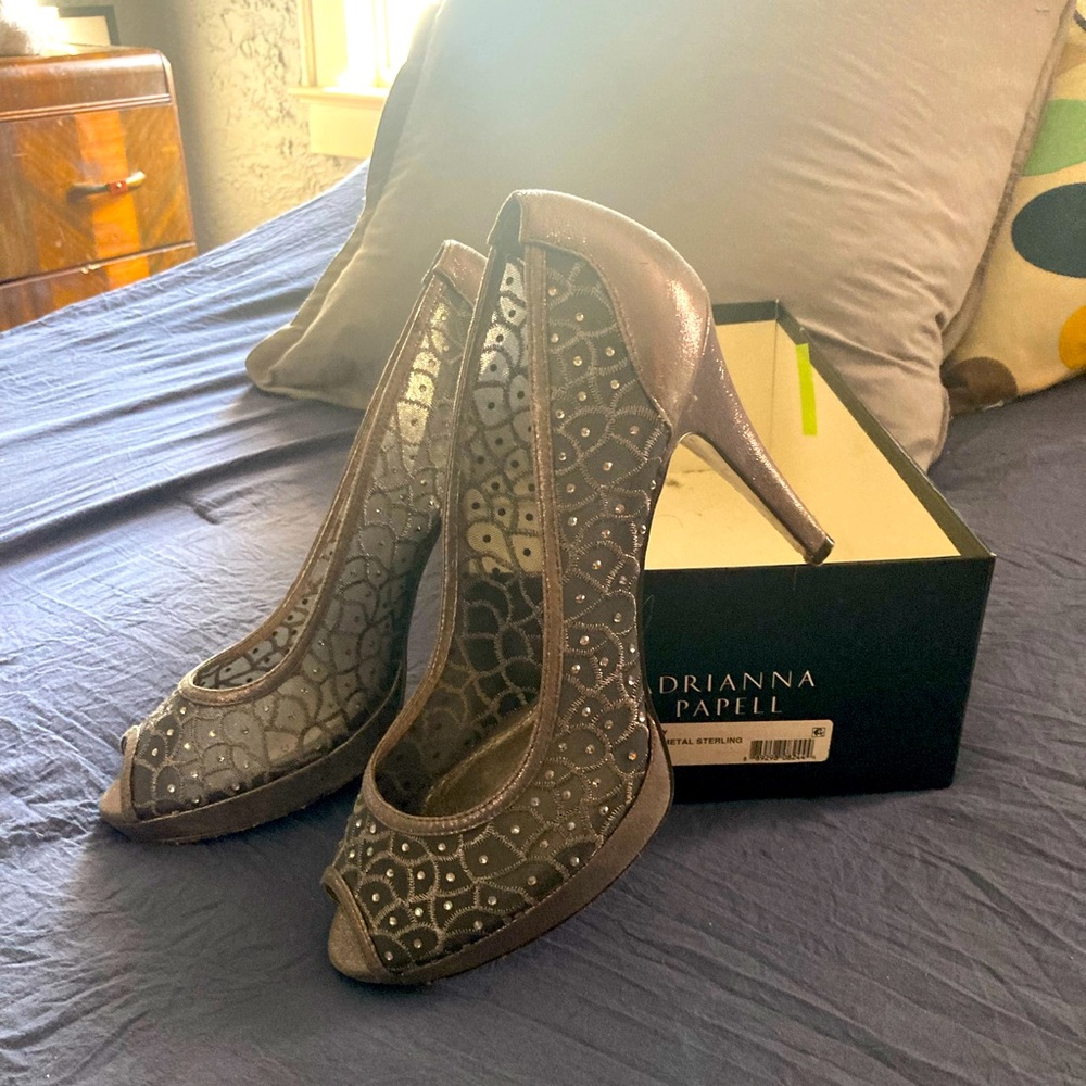 Silver and grey heels w mini rhinestones